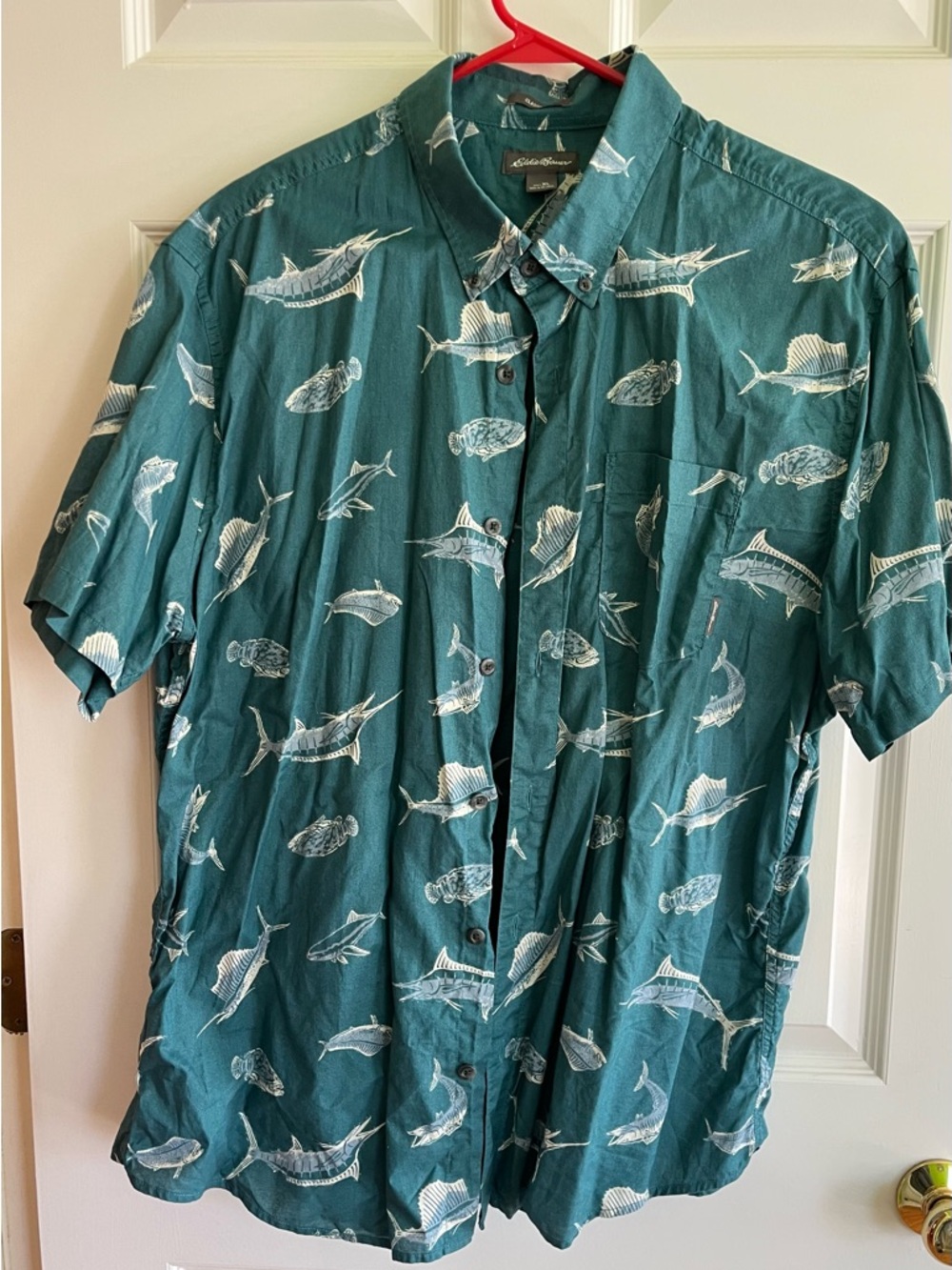 Eddie Bauer Teal Short-Sleeve Fish Print Button-Down Shirt
